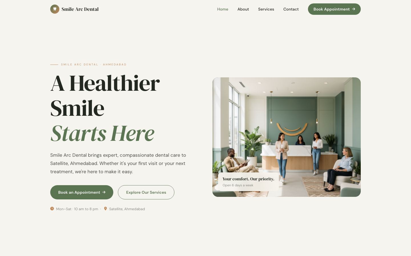 Smile Arc Dental — sample dental clinic site built with Builtit